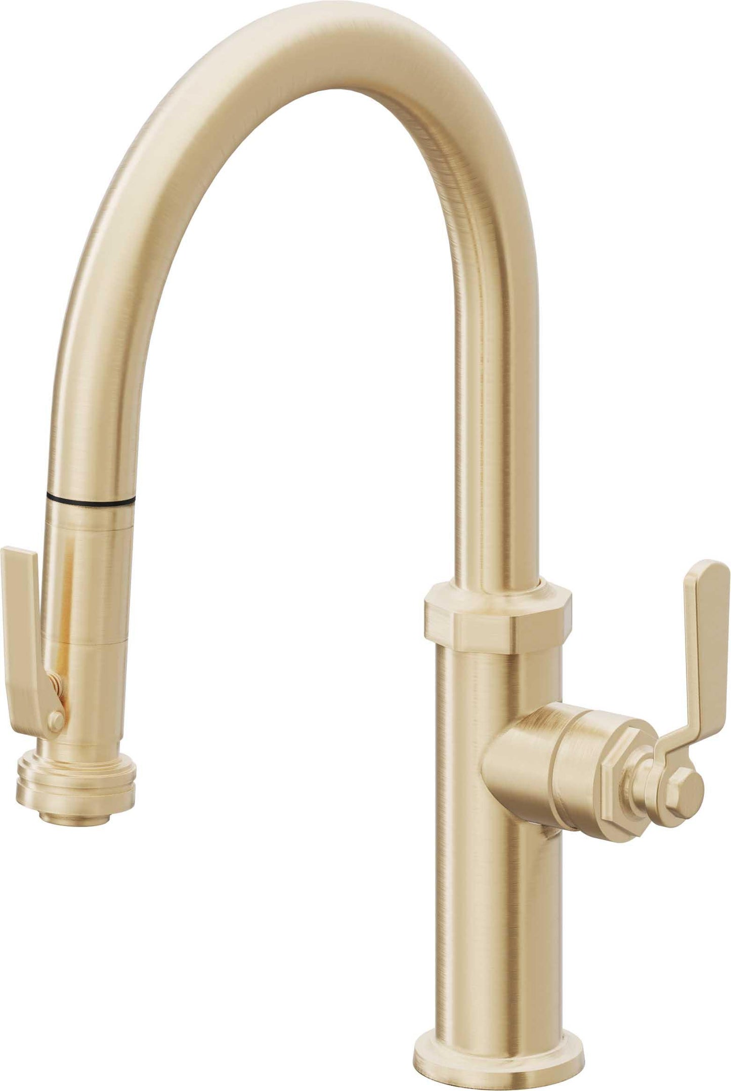 California Faucets Descanso Works K81-102SQ-BL Industrial Pull-Down Kitchen Faucet with Squeeze Sprayer - Low Arc Spout