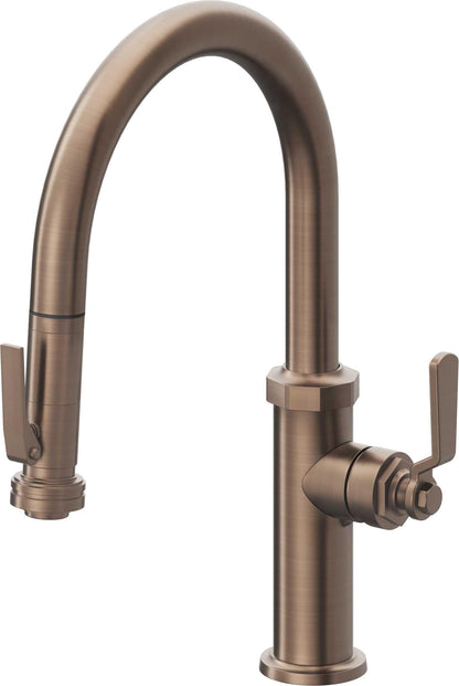 California Faucets Descanso Works K81-102SQ-BL Industrial Pull-Down Kitchen Faucet with Squeeze Sprayer - Low Arc Spout
