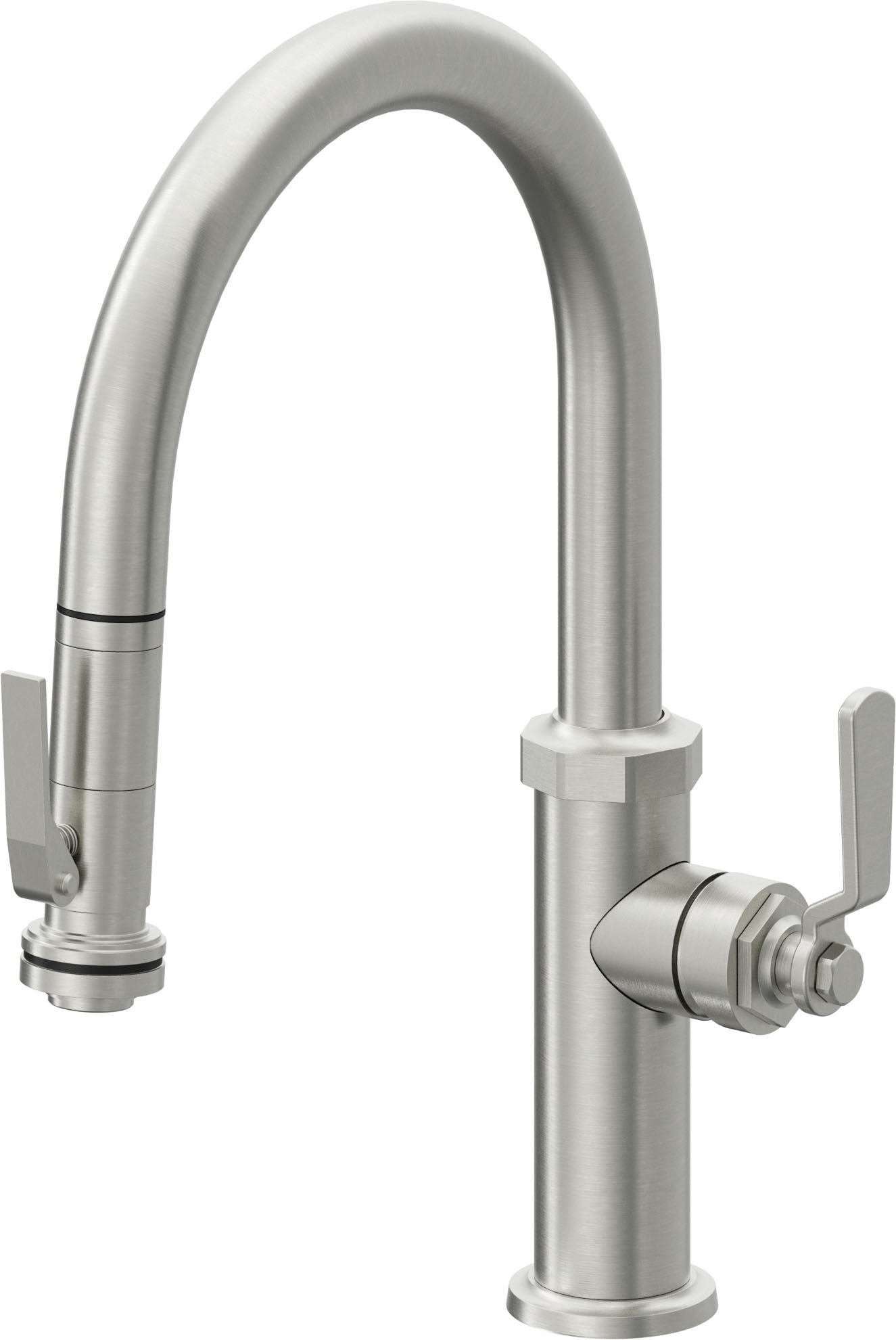 California Faucets Descanso Works K81-102SQ-BL Industrial Pull-Down Kitchen Faucet with Squeeze Sprayer - Low Arc Spout