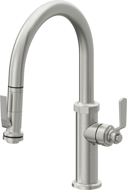 California Faucets Descanso Works K81-102SQ-BL Industrial Pull-Down Kitchen Faucet with Squeeze Sprayer - Low Arc Spout