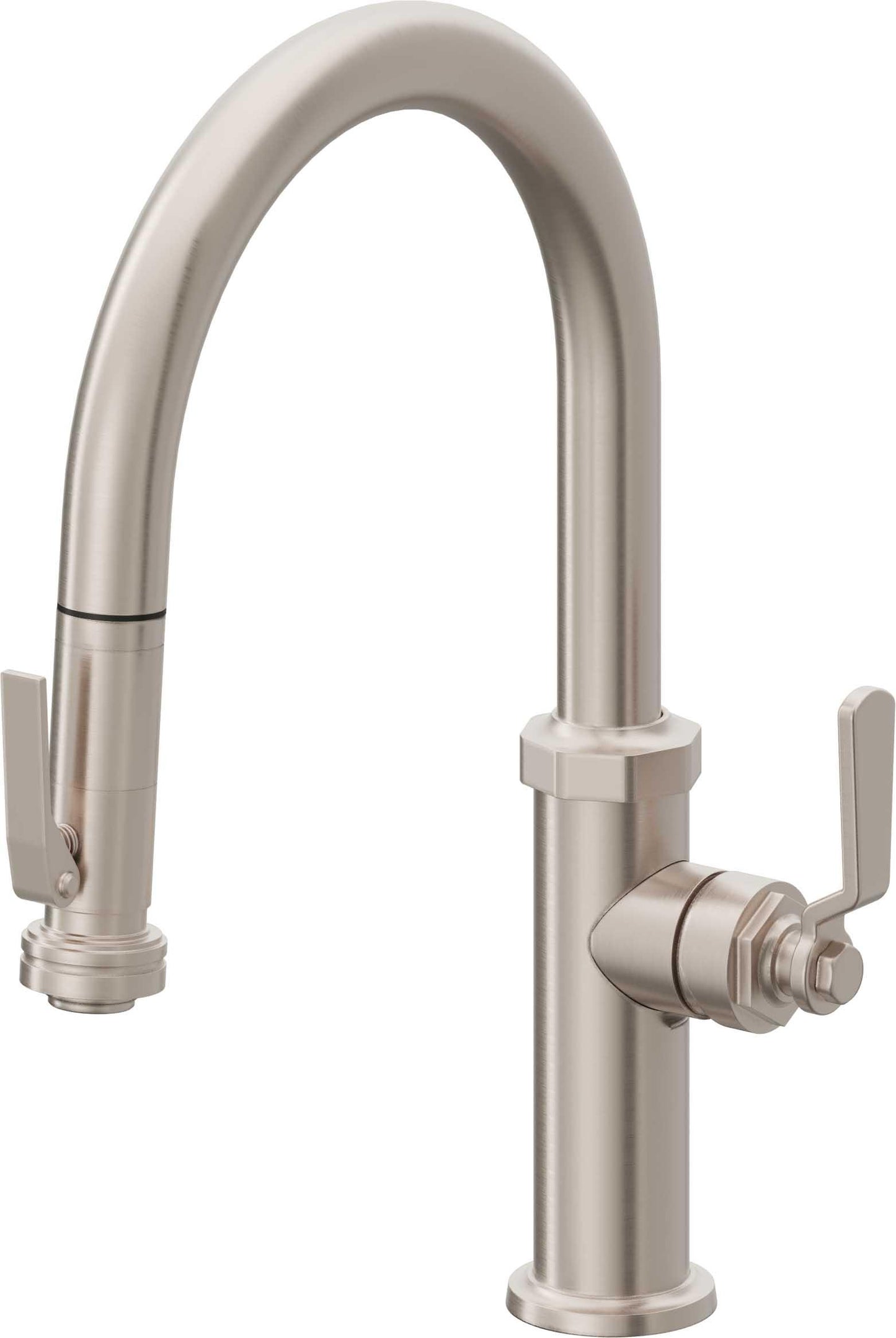 California Faucets Descanso Works K81-102SQ-BL Industrial Pull-Down Kitchen Faucet with Squeeze Sprayer - Low Arc Spout