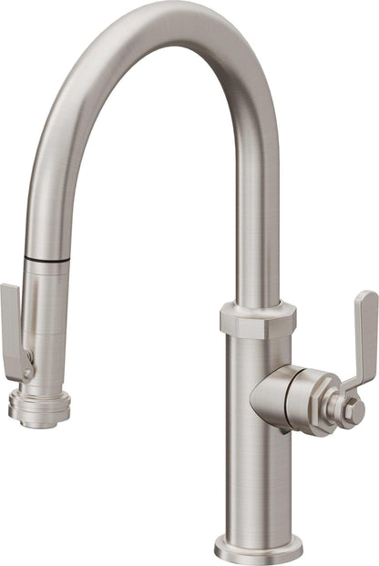 California Faucets Descanso Works K81-102SQ-BL Industrial Pull-Down Kitchen Faucet with Squeeze Sprayer - Low Arc Spout