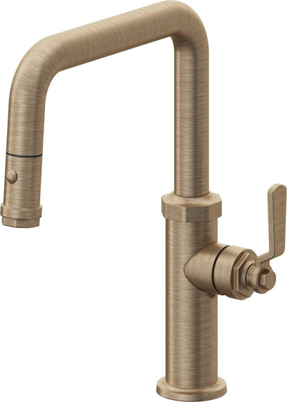 California Faucets Descanso Works K81-103-BL Industrial Pull-Down Kitchen Faucet with Button Sprayer - Quad Spout