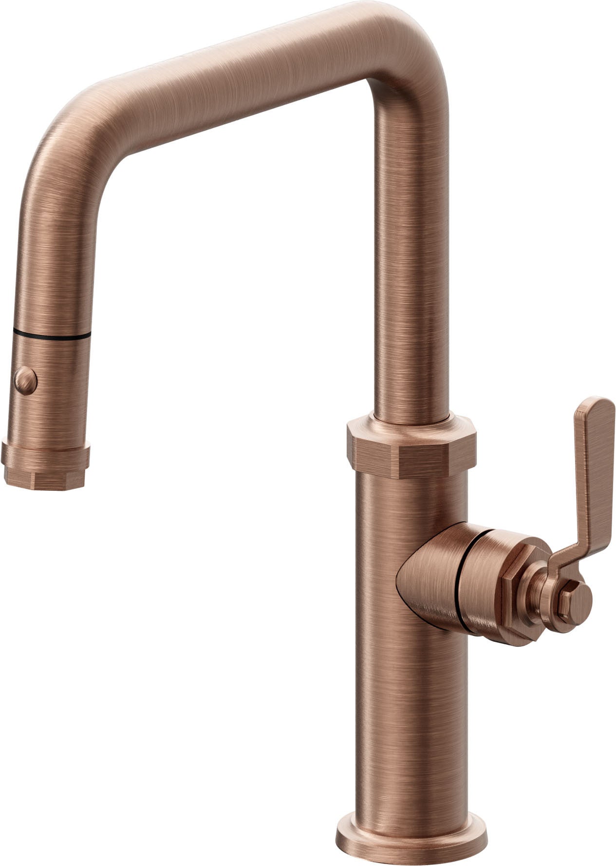 California Faucets Descanso Works K81-103-BL Industrial Pull-Down Kitchen Faucet with Button Sprayer - Quad Spout