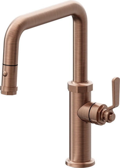 California Faucets Descanso Works K81-103-BL Industrial Pull-Down Kitchen Faucet with Button Sprayer - Quad Spout
