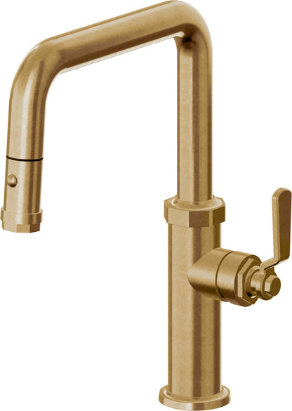 California Faucets Descanso Works K81-103-BL Industrial Pull-Down Kitchen Faucet with Button Sprayer - Quad Spout