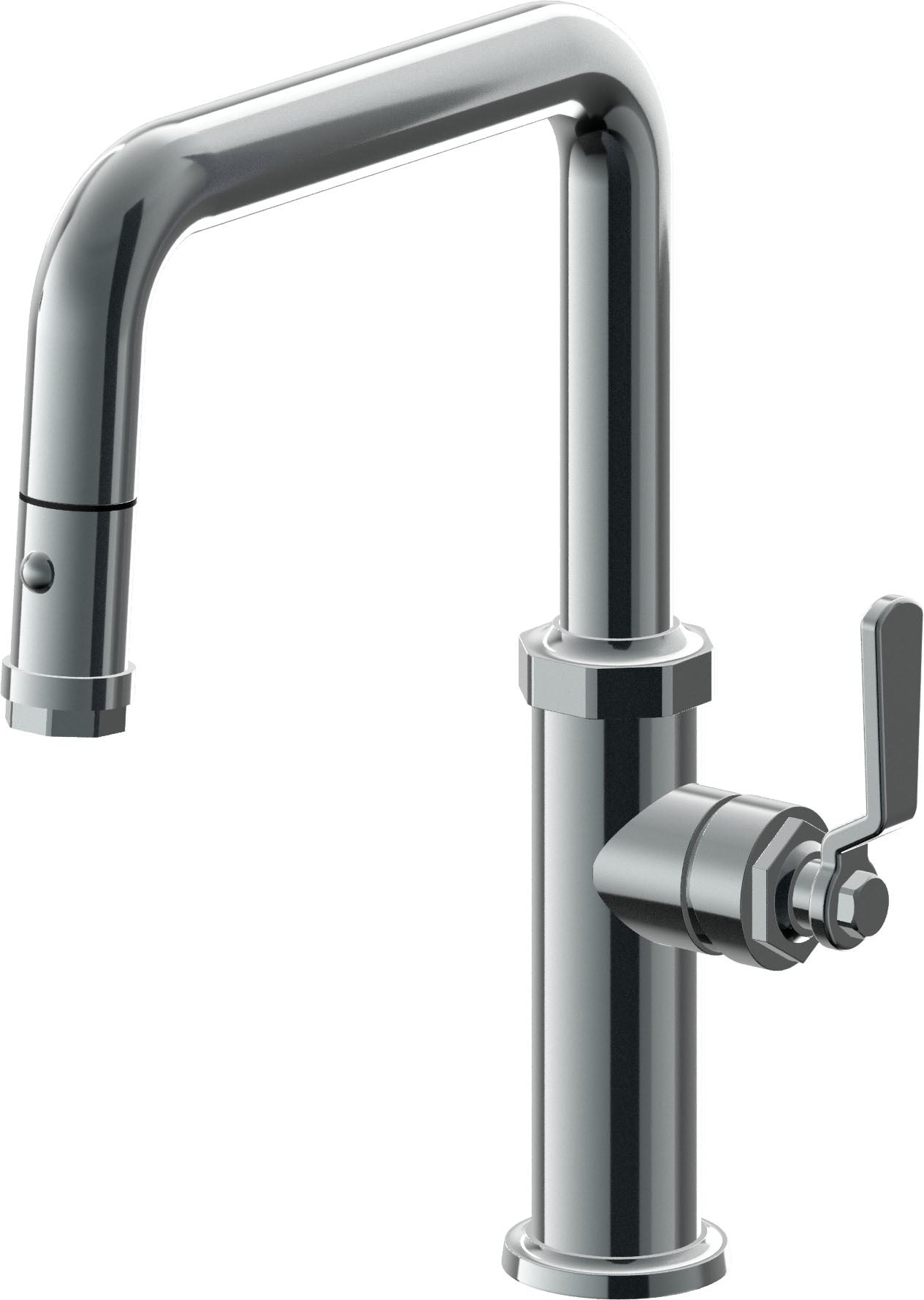 California Faucets Descanso Works K81-103-BL Industrial Pull-Down Kitchen Faucet with Button Sprayer - Quad Spout