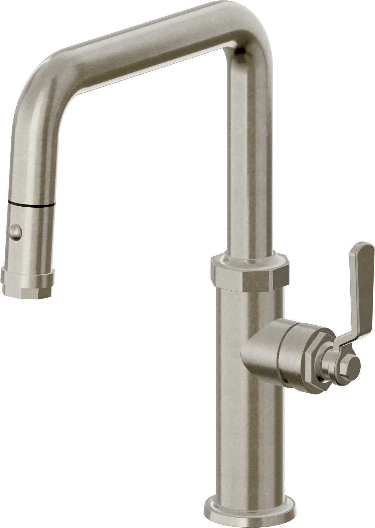 California Faucets Descanso Works K81-103-BL Industrial Pull-Down Kitchen Faucet with Button Sprayer - Quad Spout