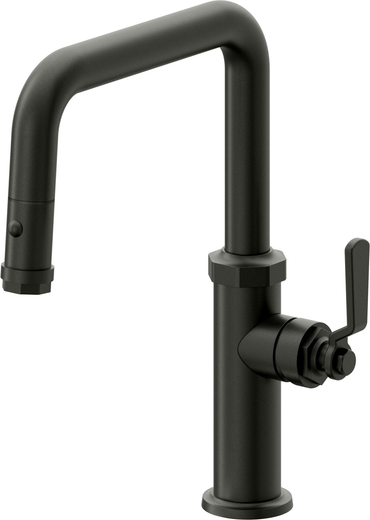 California Faucets Descanso Works K81-103-BL Industrial Pull-Down Kitchen Faucet with Button Sprayer - Quad Spout