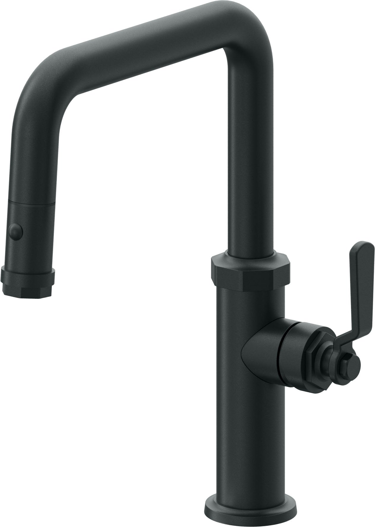 California Faucets Descanso Works K81-103-BL Industrial Pull-Down Kitchen Faucet with Button Sprayer - Quad Spout