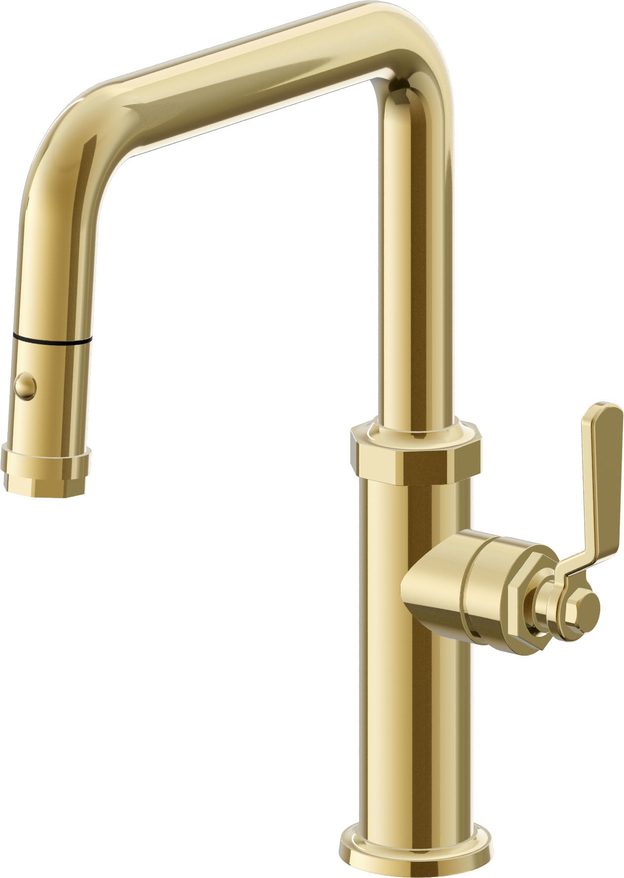 California Faucets Descanso Works K81-103-BL Industrial Pull-Down Kitchen Faucet with Button Sprayer - Quad Spout