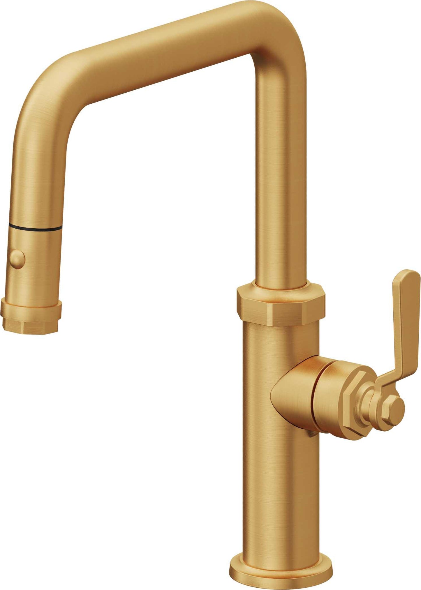 California Faucets Descanso Works K81-103-BL Industrial Pull-Down Kitchen Faucet with Button Sprayer - Quad Spout