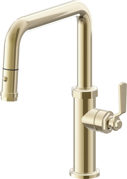 California Faucets Descanso Works K81-103-BL Industrial Pull-Down Kitchen Faucet with Button Sprayer - Quad Spout