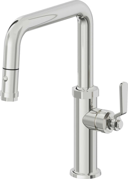 California Faucets Descanso Works K81-103-BL Industrial Pull-Down Kitchen Faucet with Button Sprayer - Quad Spout