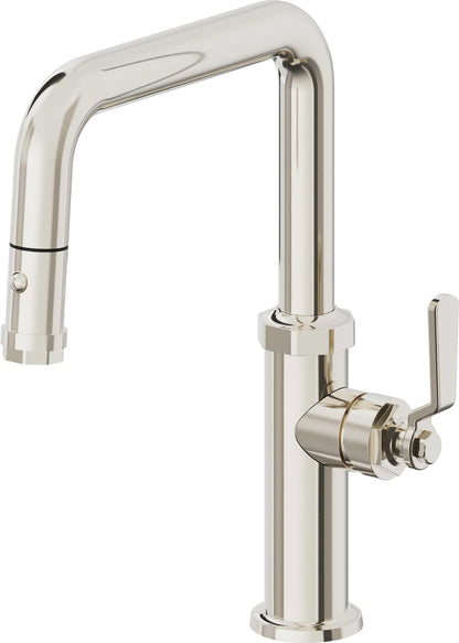 California Faucets Descanso Works K81-103-BL Industrial Pull-Down Kitchen Faucet with Button Sprayer - Quad Spout