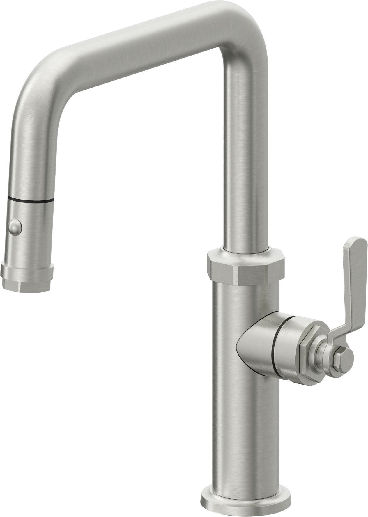California Faucets Descanso Works K81-103-BL Industrial Pull-Down Kitchen Faucet with Button Sprayer - Quad Spout