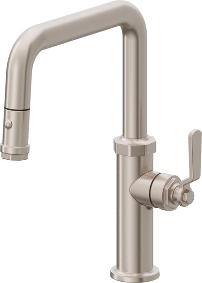 California Faucets Descanso Works K81-103-BL Industrial Pull-Down Kitchen Faucet with Button Sprayer - Quad Spout