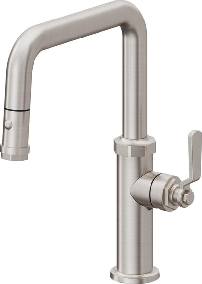 California Faucets Descanso Works K81-103-BL Industrial Pull-Down Kitchen Faucet with Button Sprayer - Quad Spout