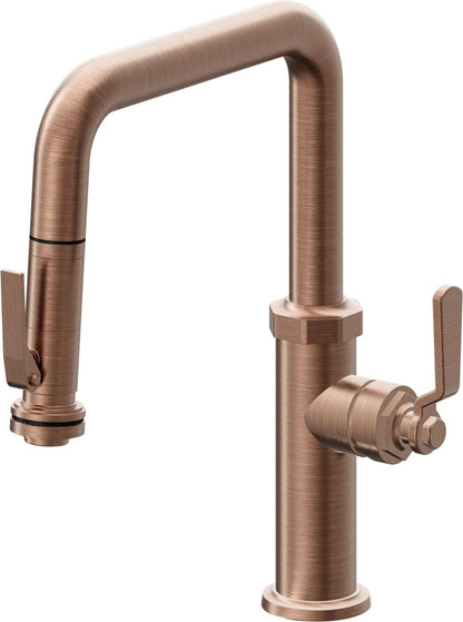 California Faucets Descanso Works K81-103SQ-BL Industrial Pull-Down Kitchen Faucet with Squeeze Sprayer - Quad Spout