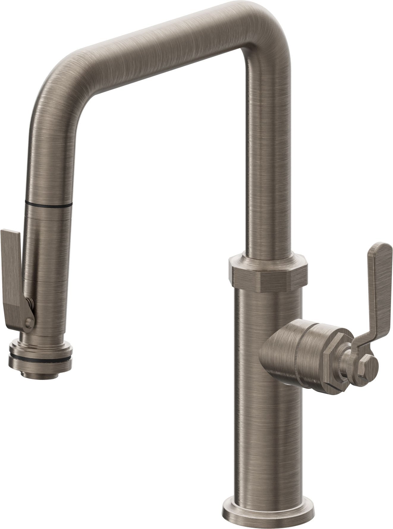 California Faucets Descanso Works K81-103SQ-BL Industrial Pull-Down Kitchen Faucet with Squeeze Sprayer - Quad Spout