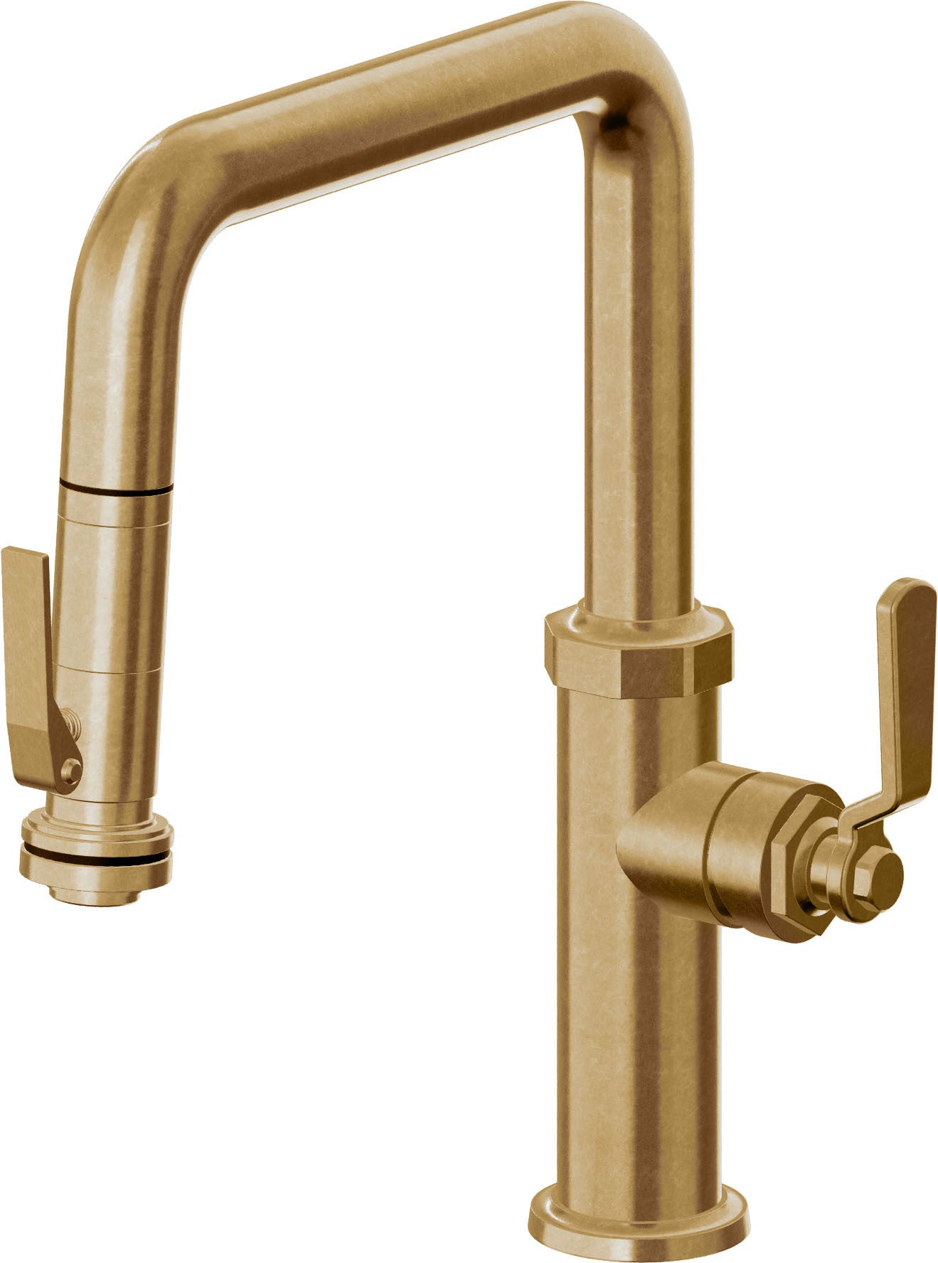California Faucets Descanso Works K81-103SQ-BL Industrial Pull-Down Kitchen Faucet with Squeeze Sprayer - Quad Spout
