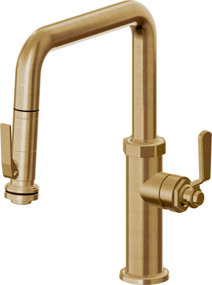 California Faucets Descanso Works K81-103SQ-BL Industrial Pull-Down Kitchen Faucet with Squeeze Sprayer - Quad Spout