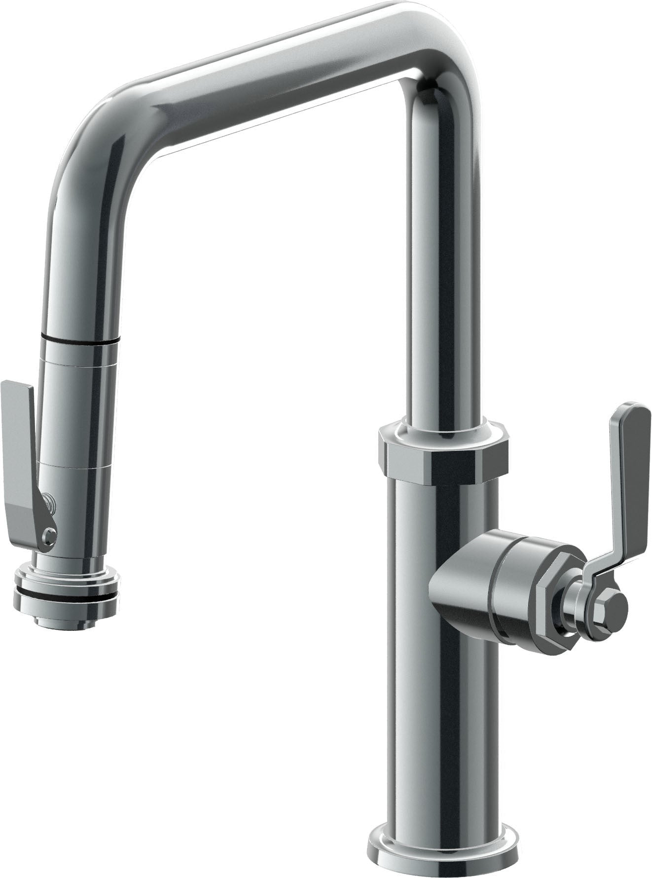 California Faucets Descanso Works K81-103SQ-BL Industrial Pull-Down Kitchen Faucet with Squeeze Sprayer - Quad Spout