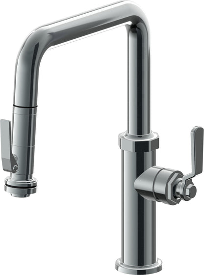 California Faucets Descanso Works K81-103SQ-BL Industrial Pull-Down Kitchen Faucet with Squeeze Sprayer - Quad Spout
