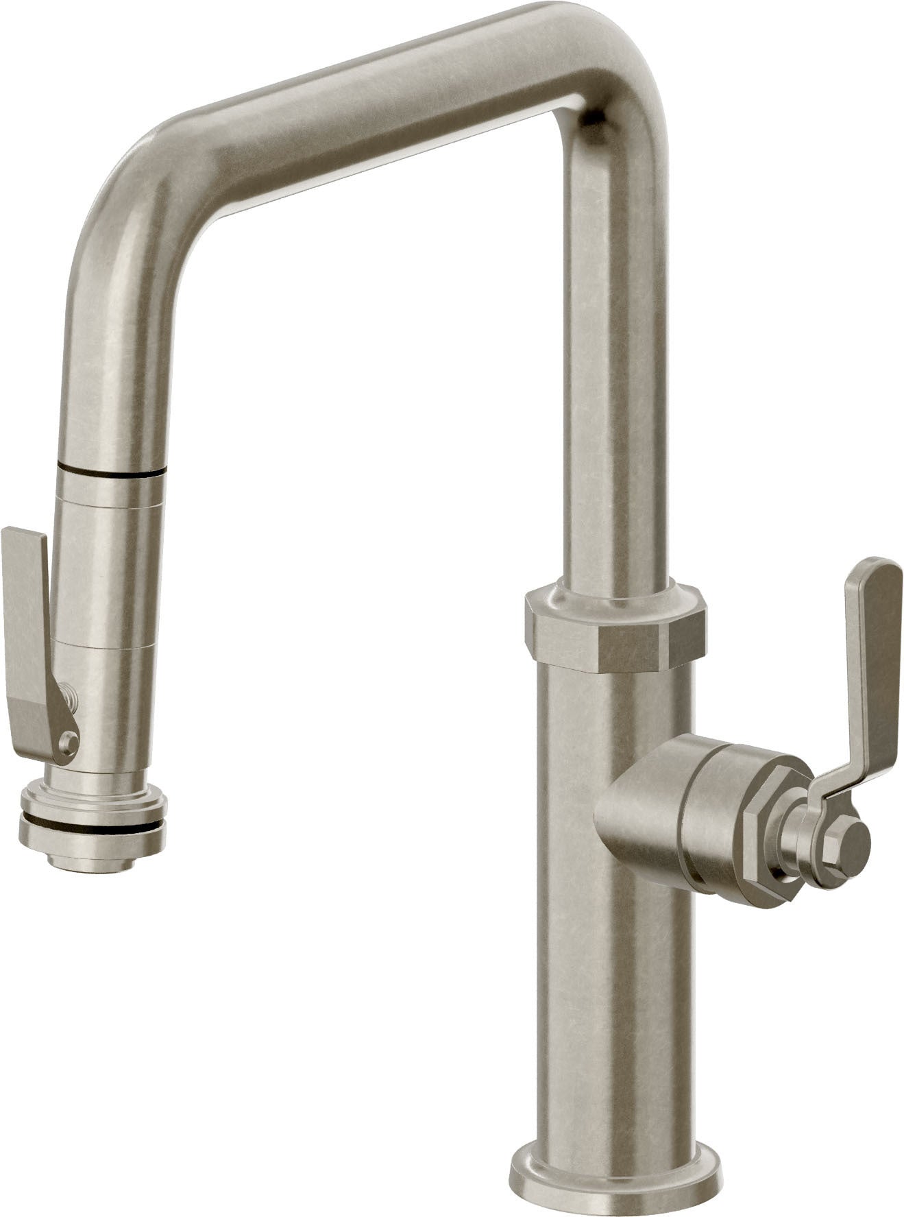 California Faucets Descanso Works K81-103SQ-BL Industrial Pull-Down Kitchen Faucet with Squeeze Sprayer - Quad Spout
