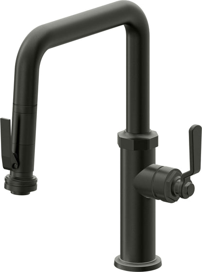 California Faucets Descanso Works K81-103SQ-BL Industrial Pull-Down Kitchen Faucet with Squeeze Sprayer - Quad Spout