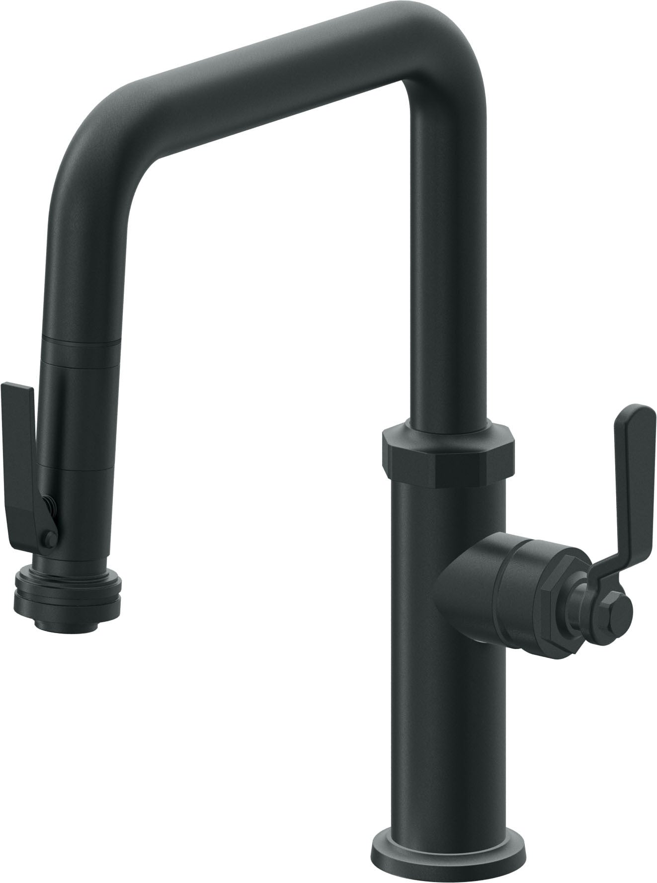 California Faucets Descanso Works K81-103SQ-BL Industrial Pull-Down Kitchen Faucet with Squeeze Sprayer - Quad Spout
