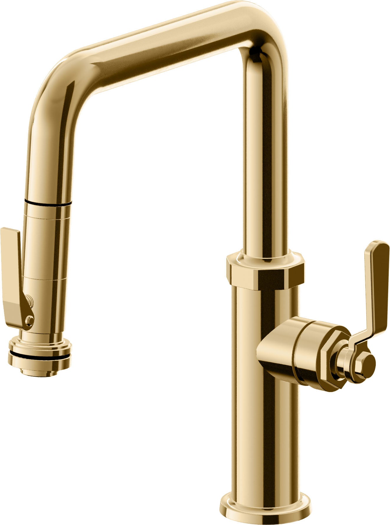 California Faucets Descanso Works K81-103SQ-BL Industrial Pull-Down Kitchen Faucet with Squeeze Sprayer - Quad Spout