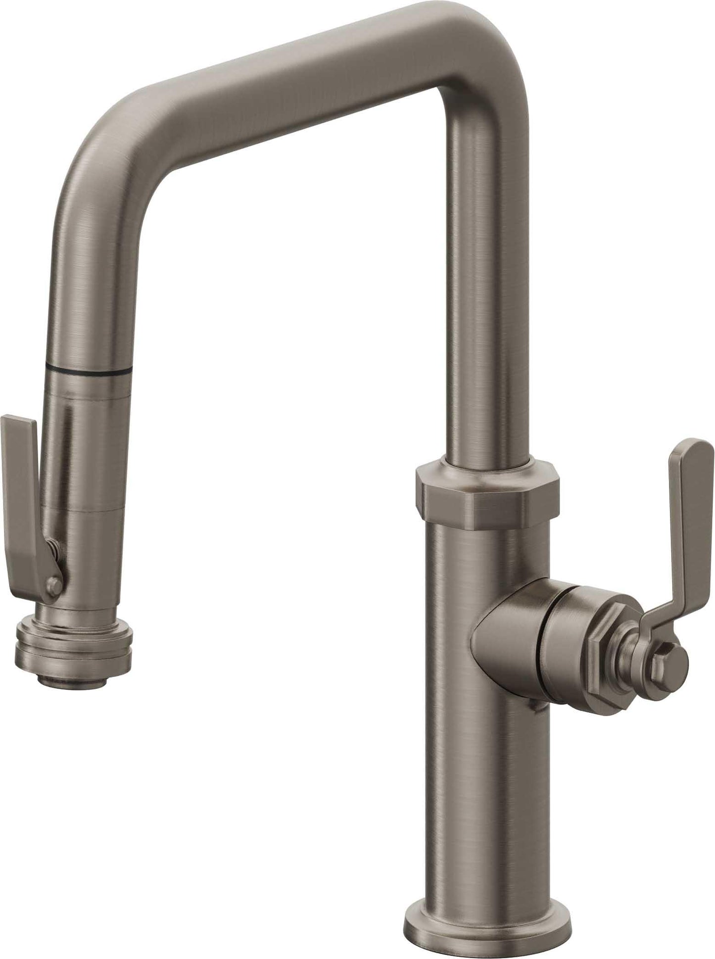 California Faucets Descanso Works K81-103SQ-BL Industrial Pull-Down Kitchen Faucet with Squeeze Sprayer - Quad Spout