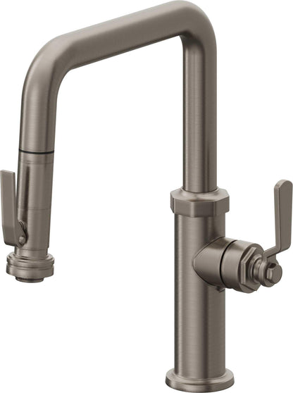 California Faucets Descanso Works K81-103SQ-BL Industrial Pull-Down Kitchen Faucet with Squeeze Sprayer - Quad Spout