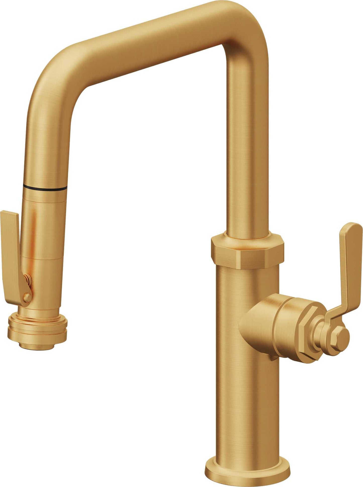 California Faucets Descanso Works K81-103SQ-BL Industrial Pull-Down Kitchen Faucet with Squeeze Sprayer - Quad Spout