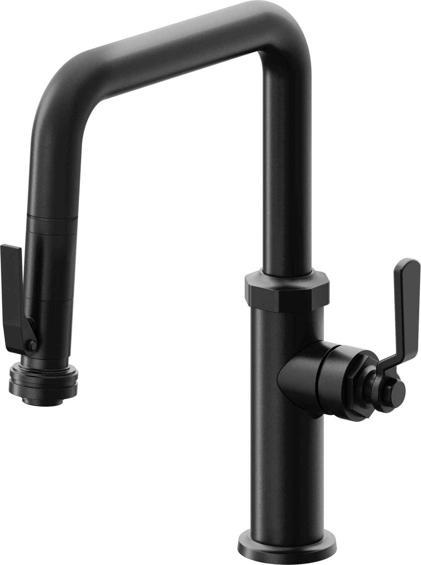 California Faucets Descanso Works K81-103SQ-BL Industrial Pull-Down Kitchen Faucet with Squeeze Sprayer - Quad Spout