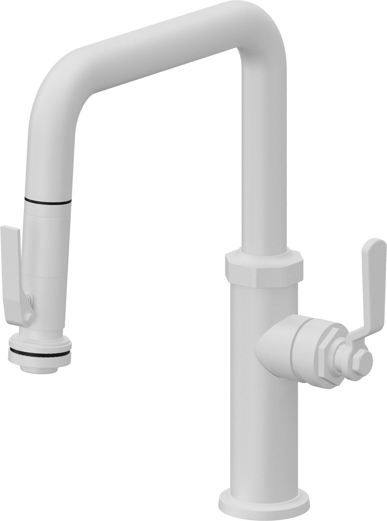 California Faucets Descanso Works K81-103SQ-BL Industrial Pull-Down Kitchen Faucet with Squeeze Sprayer - Quad Spout