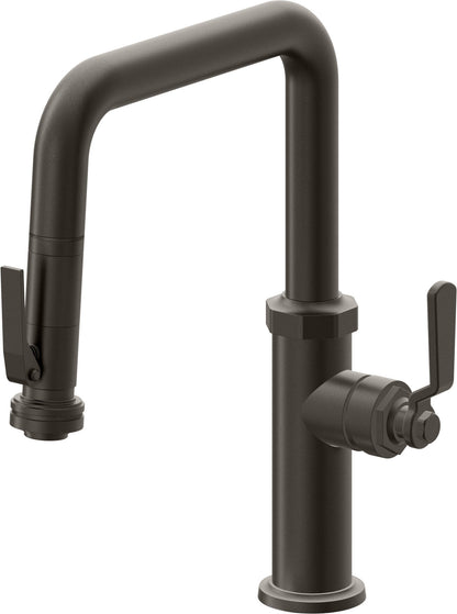 California Faucets Descanso Works K81-103SQ-BL Industrial Pull-Down Kitchen Faucet with Squeeze Sprayer - Quad Spout