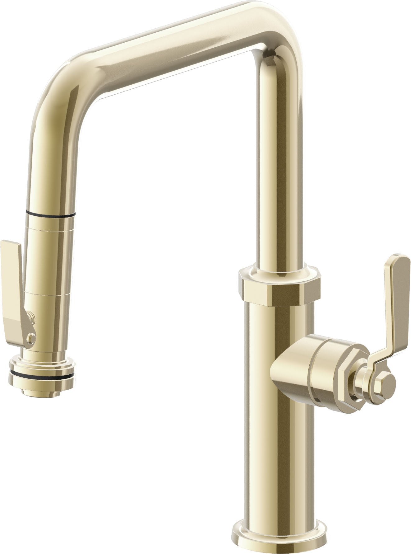California Faucets Descanso Works K81-103SQ-BL Industrial Pull-Down Kitchen Faucet with Squeeze Sprayer - Quad Spout