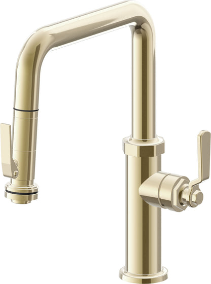 California Faucets Descanso Works K81-103SQ-BL Industrial Pull-Down Kitchen Faucet with Squeeze Sprayer - Quad Spout