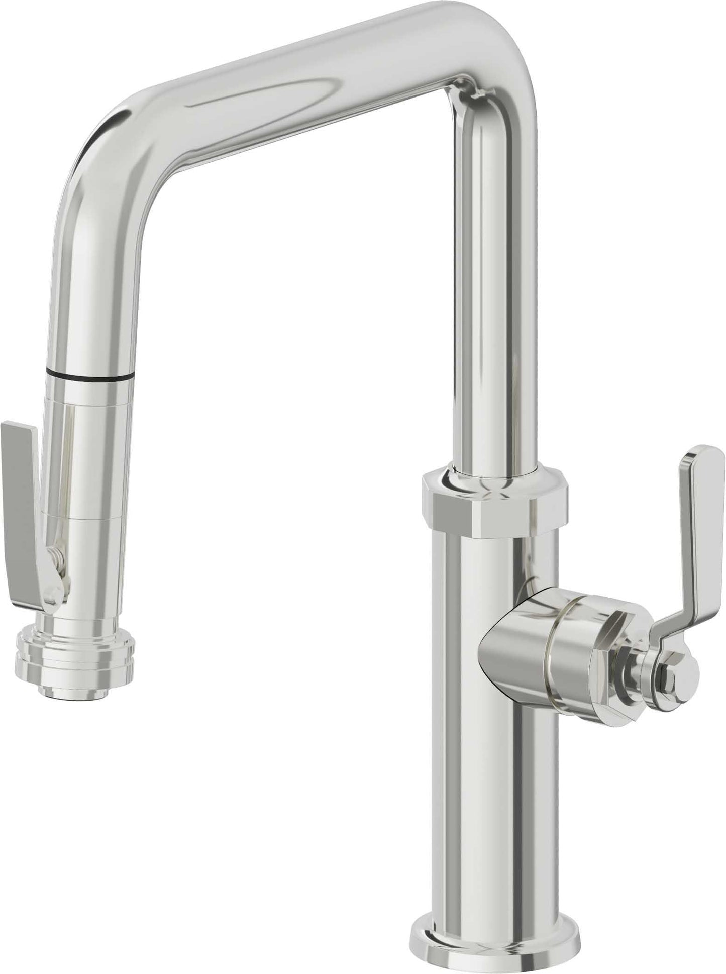 California Faucets Descanso Works K81-103SQ-BL Industrial Pull-Down Kitchen Faucet with Squeeze Sprayer - Quad Spout