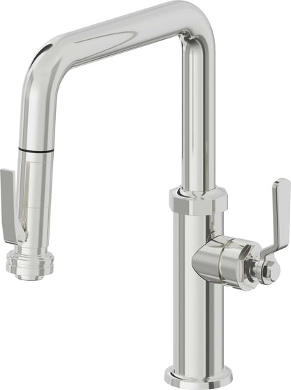 California Faucets Descanso Works K81-103SQ-BL Industrial Pull-Down Kitchen Faucet with Squeeze Sprayer - Quad Spout