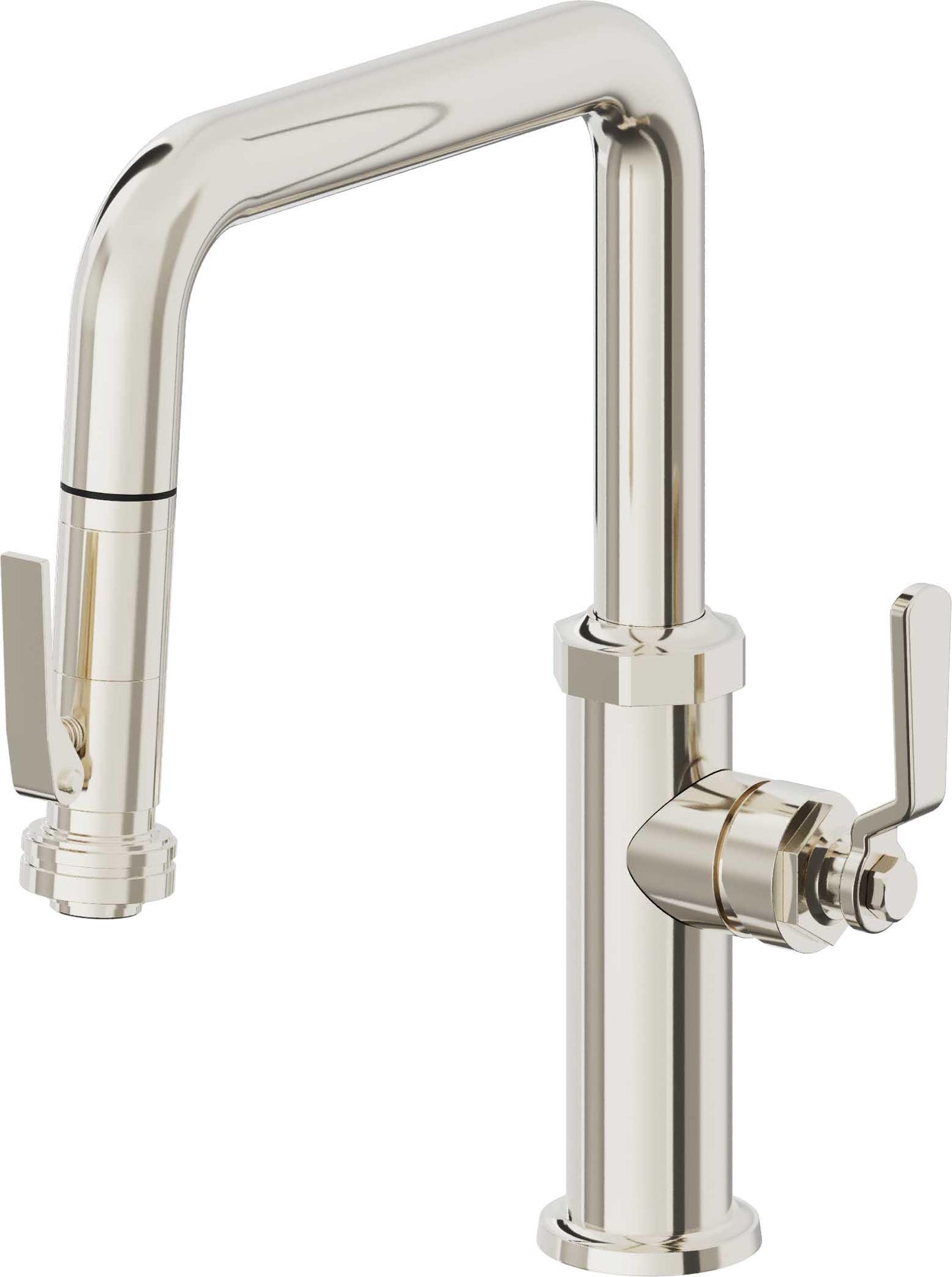 California Faucets Descanso Works K81-103SQ-BL Industrial Pull-Down Kitchen Faucet with Squeeze Sprayer - Quad Spout