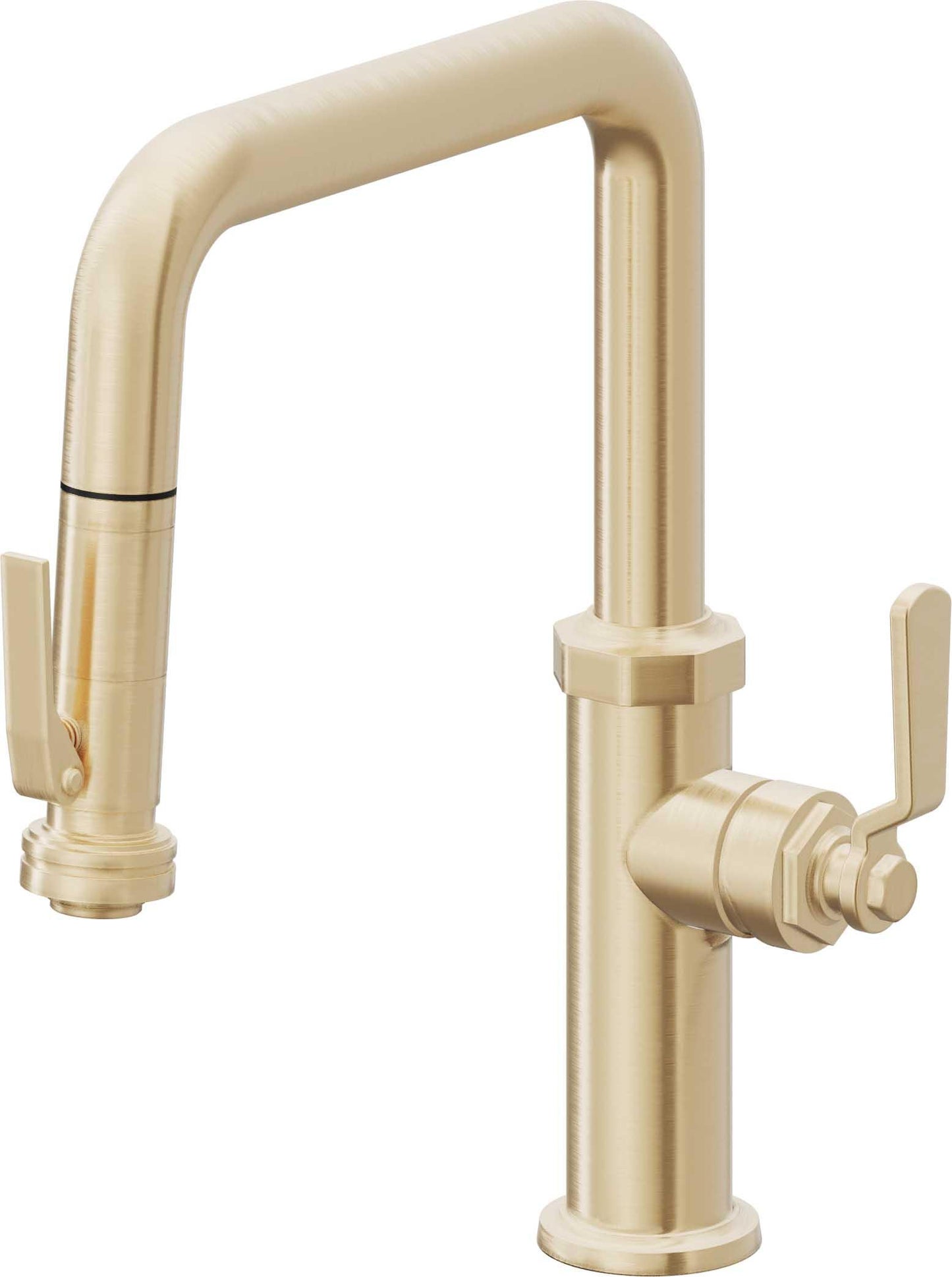 California Faucets Descanso Works K81-103SQ-BL Industrial Pull-Down Kitchen Faucet with Squeeze Sprayer - Quad Spout