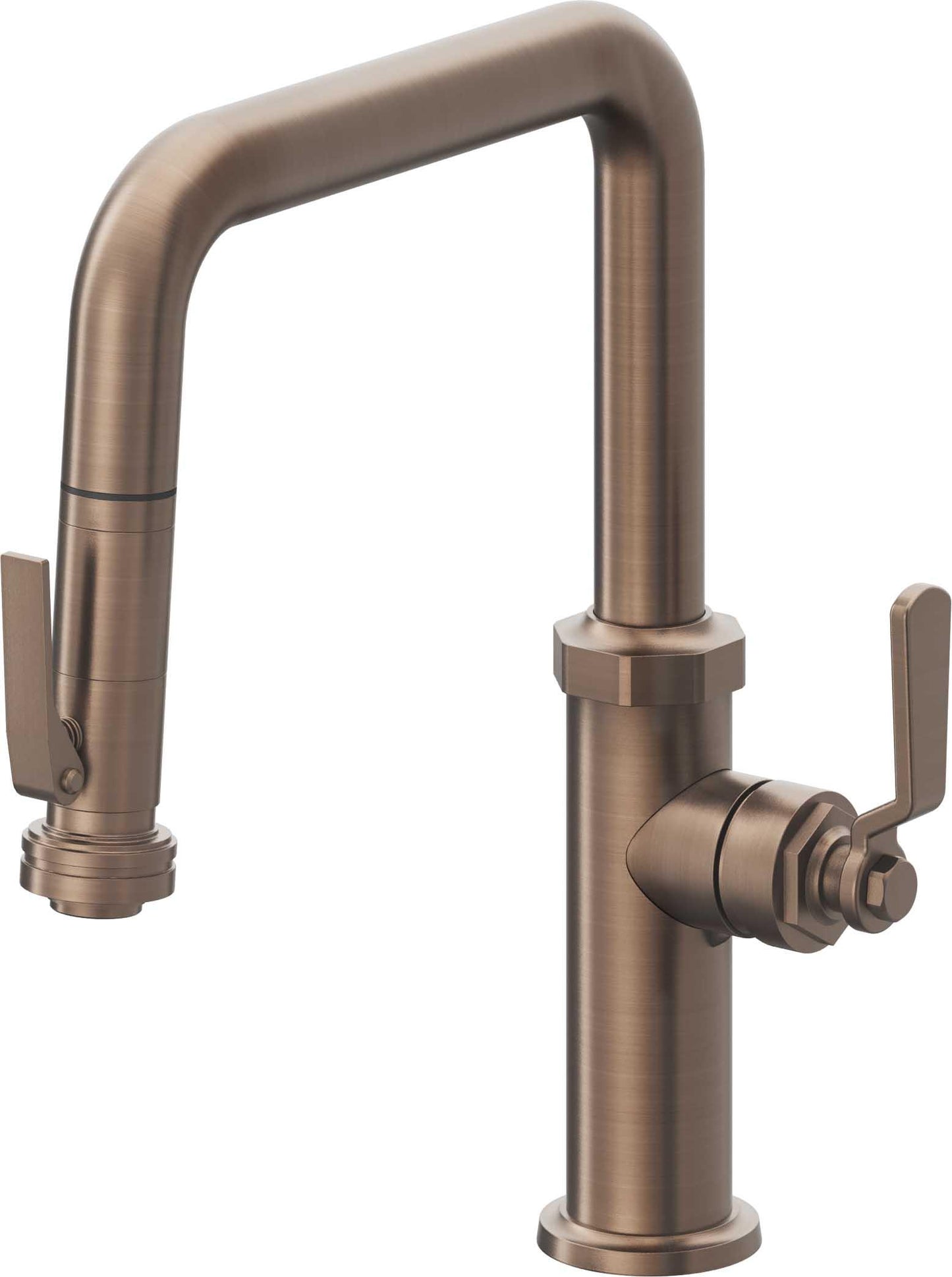 California Faucets Descanso Works K81-103SQ-BL Industrial Pull-Down Kitchen Faucet with Squeeze Sprayer - Quad Spout