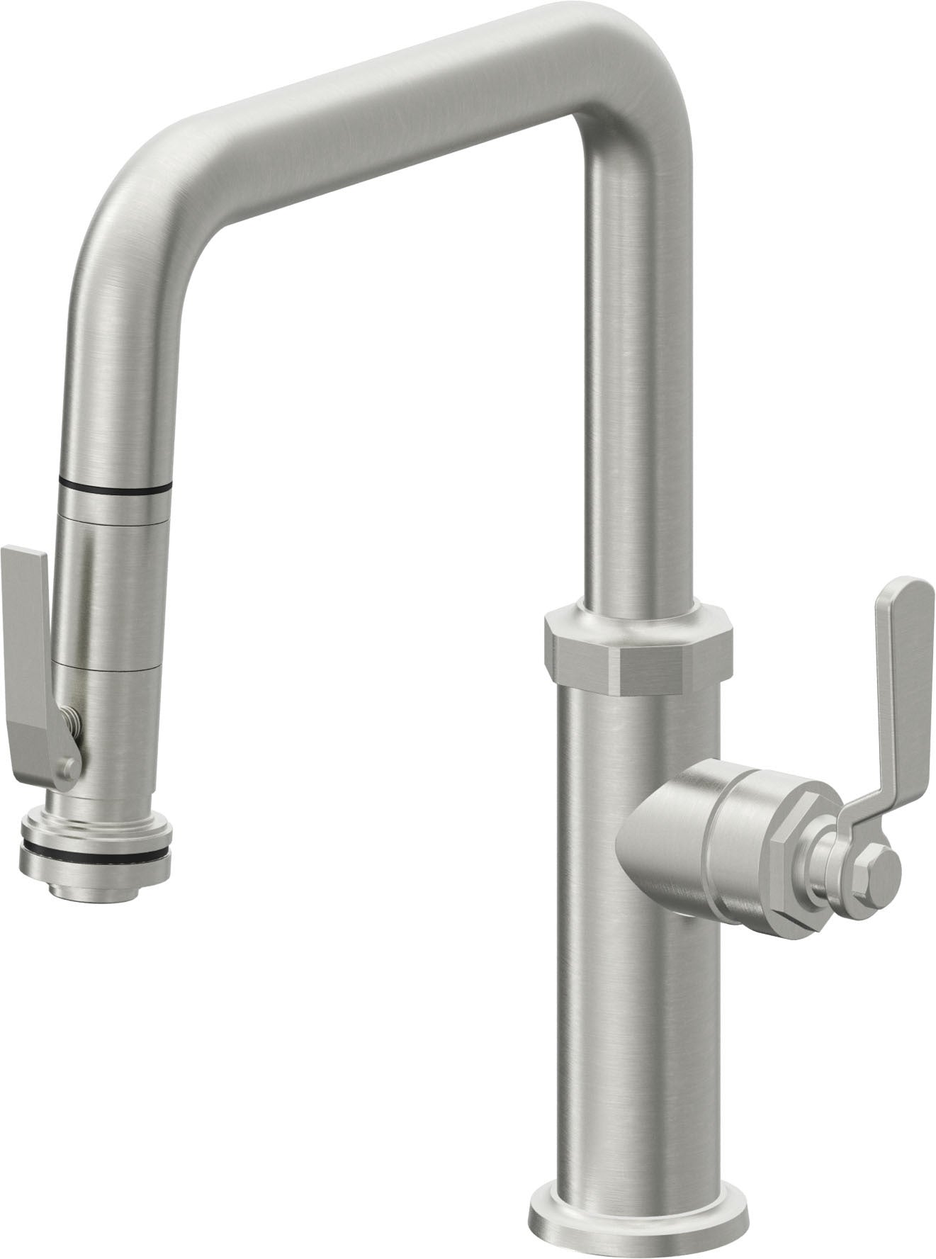 California Faucets Descanso Works K81-103SQ-BL Industrial Pull-Down Kitchen Faucet with Squeeze Sprayer - Quad Spout