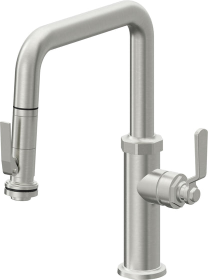 California Faucets Descanso Works K81-103SQ-BL Industrial Pull-Down Kitchen Faucet with Squeeze Sprayer - Quad Spout