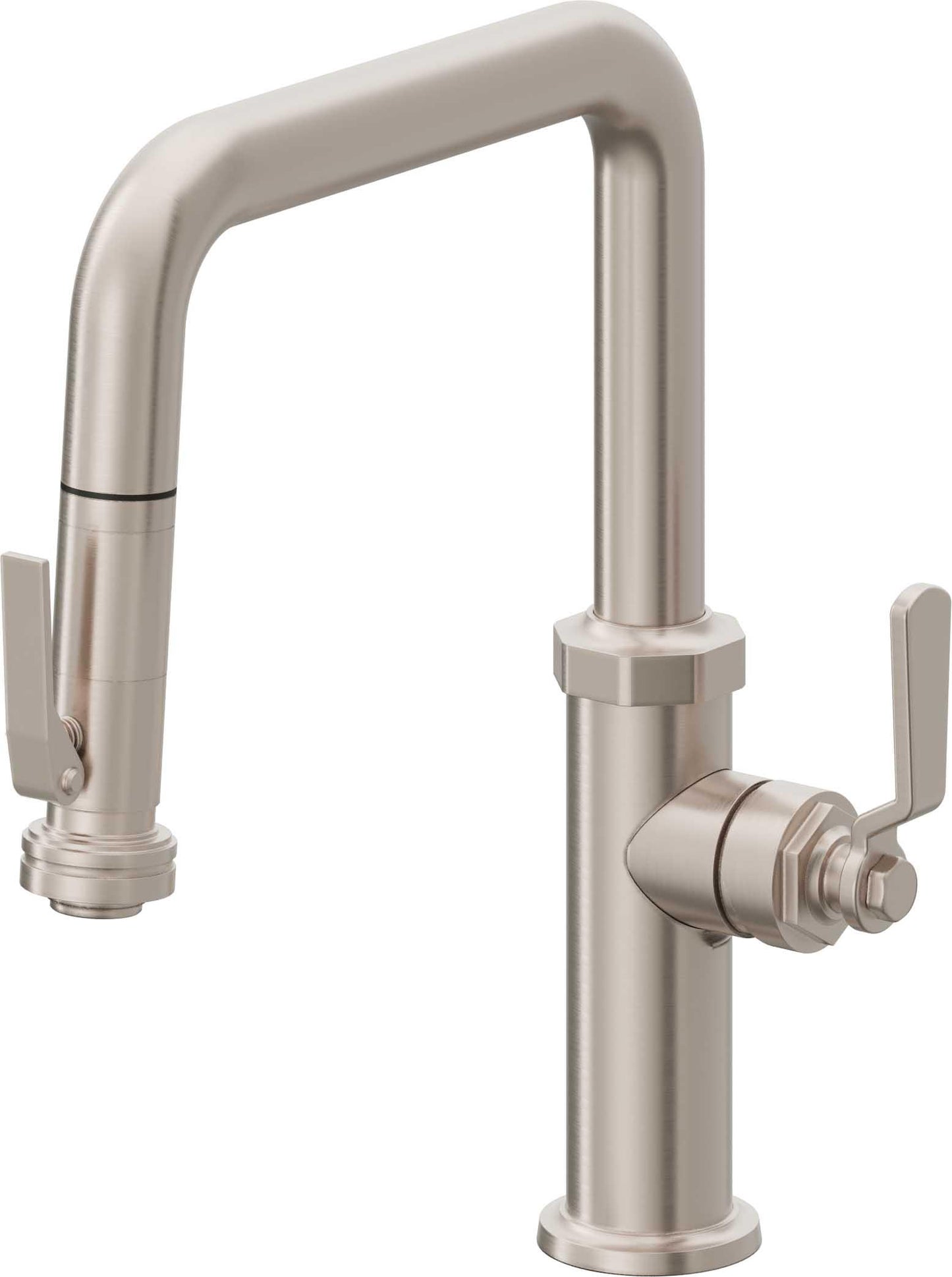 California Faucets Descanso Works K81-103SQ-BL Industrial Pull-Down Kitchen Faucet with Squeeze Sprayer - Quad Spout