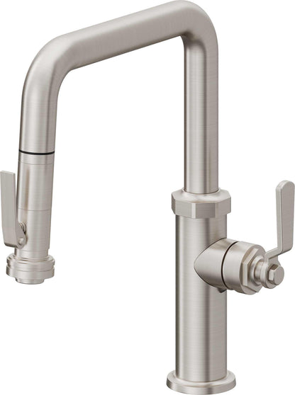 California Faucets Descanso Works K81-103SQ-BL Industrial Pull-Down Kitchen Faucet with Squeeze Sprayer - Quad Spout