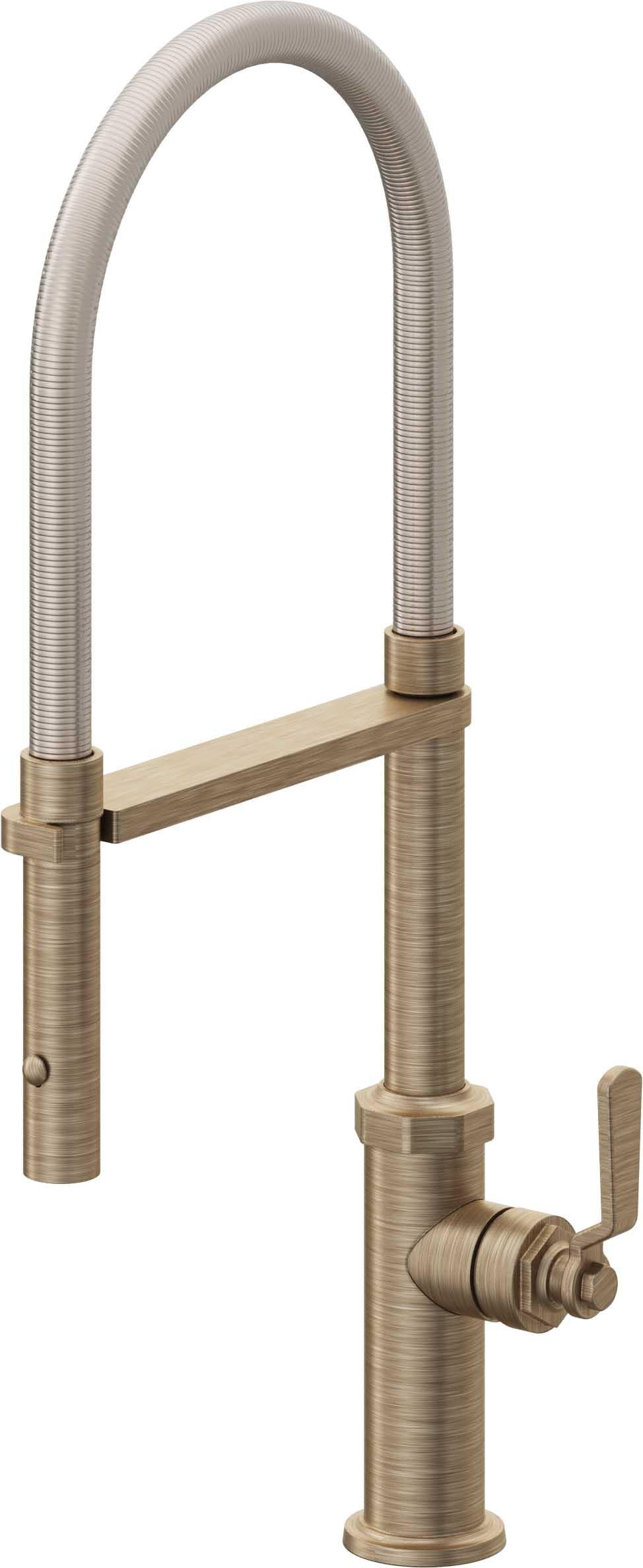 California Faucets Descanso Works K81-150-BL Industrial Culinary Pull-Out Kitchen Faucet with Button Sprayer